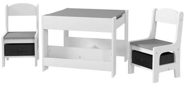 Set Tavolino per Bambini e 2 Sedie Piano del Tavolo 2 in 1 con Lavagna e Contenitori Grigio