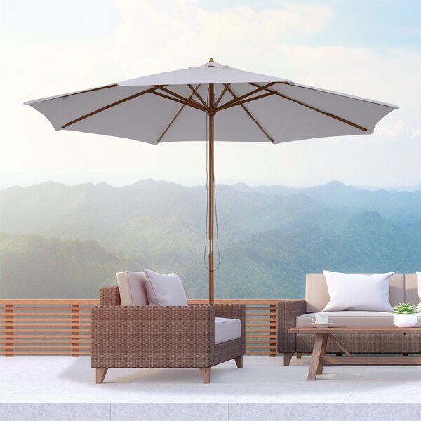 Outsunny Ombrellone da Giardino Φ300cm in Poliestere Crema, Anti UV, con Palo in Legno e 8 Stecche, Elegante e Resistente|Aosom