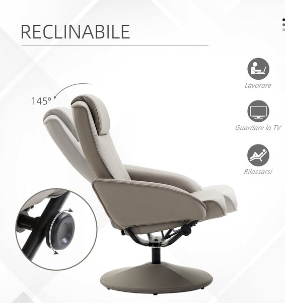 HomCom Poltrona Relax Offerte poltrone sofa Reclinabile con Poggiapiedi e Sgabello in Ecopelle Grigio|Aosom