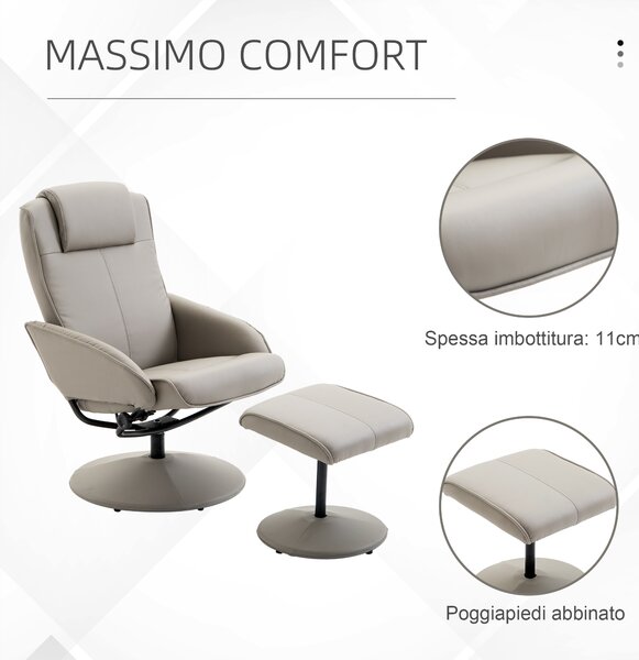 HomCom Poltrona Relax Offerte poltrone sofa Reclinabile con Poggiapiedi e Sgabello in Ecopelle Grigio|Aosom