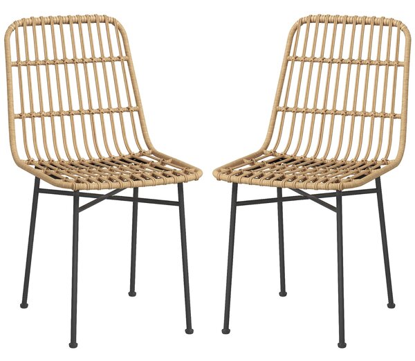 Set 2 Sedie per Cucina e Soggiorno Stile Boho 45x57x83 cm in Rattan PE e Acciaio Giallo