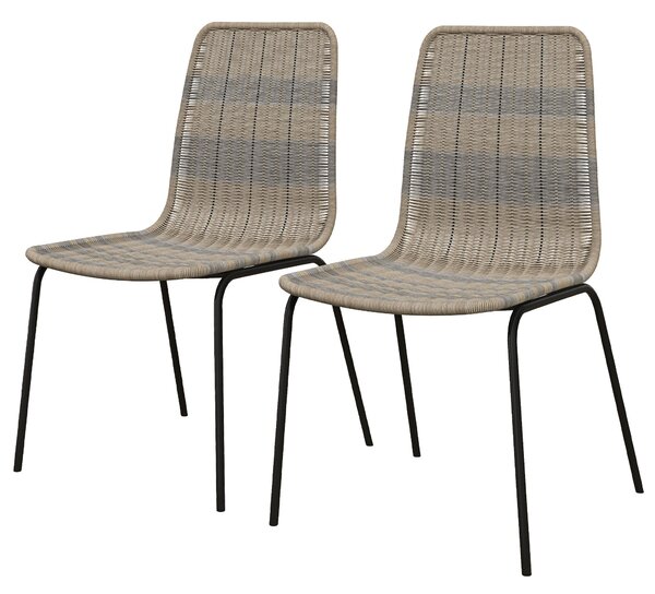 Set 2 Sedie da Pranzo Stile Boho Chic con Schienale Basso 48x55x85 cm Rivestimento in Rattan PE Giallo
