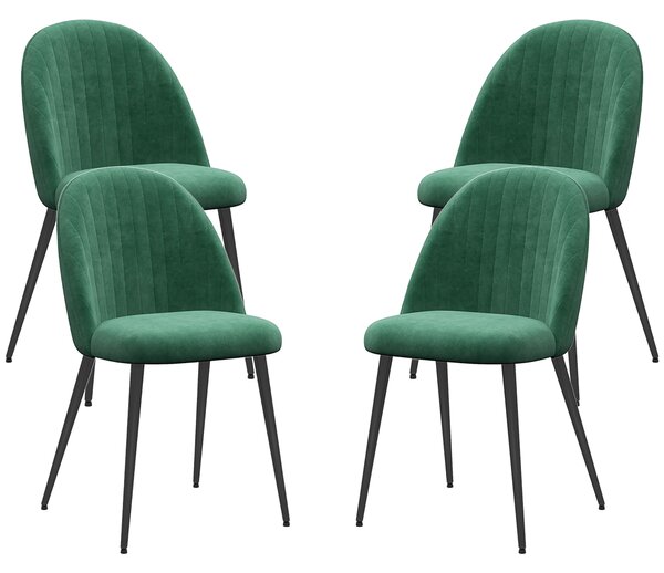 Set 4 Sedie Moderne Imbottite con Schienale Ricurvo 50x52x83 cm in Tessuto Effetto Velluto e Acciaio Verde