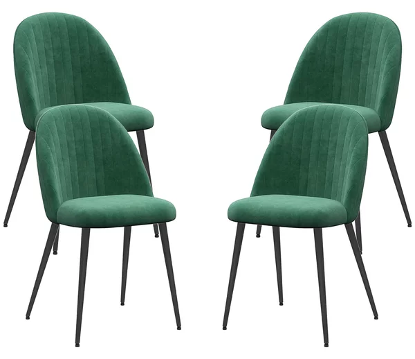 Set 4 Sedie Moderne Imbottite con Schienale Ricurvo 50x52x83 cm in Tessuto Effetto Velluto e Acciaio Verde