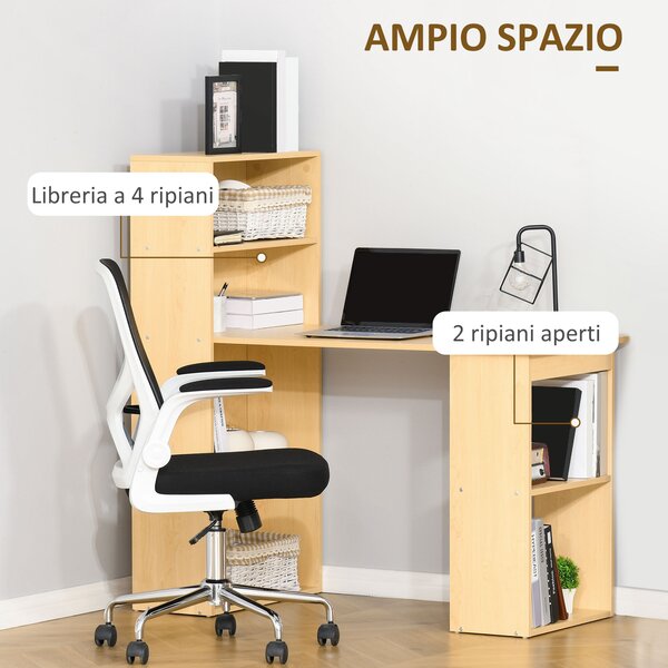 HOMCOM Scrivania Computer con Libreria Salvaspazio, Tavolo da Pranzo Porta PC per Ufficio e Studio in Truciolato 120x55x120 cm, color Legno|Aosom