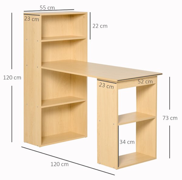 HOMCOM Scrivania Computer con Libreria Salvaspazio, Tavolo da Pranzo Porta PC per Ufficio e Studio in Truciolato 120x55x120 cm, color Legno|Aosom