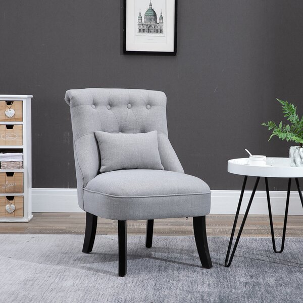 HOMCOM Poltroncina da Salotto in Tessuto Effetto Lino con Gambe in Legno, Stile Vintage, con Cuscino, Grigio|Aosom