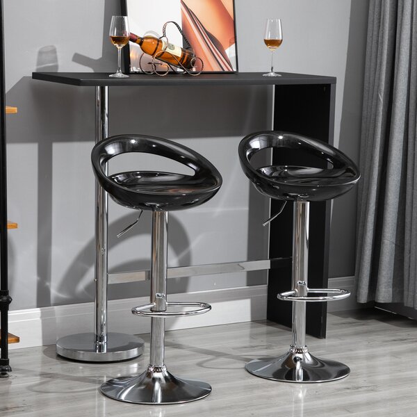 HOMCOM Set 2 Pezzi, Sgabello da Bar Girevole con Poggiapiedi e Altezza Regolabile in Metallo e ABS Nero, 46x41x76-96 cm|Aosom