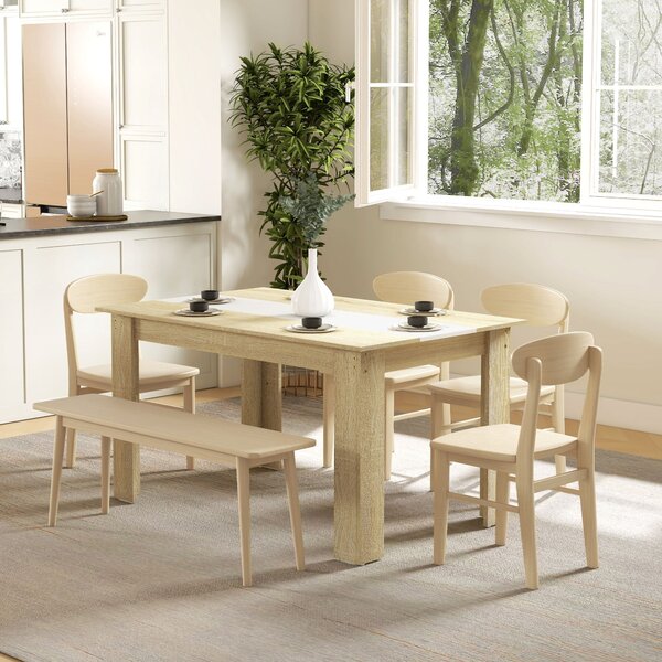 Tavolo da Pranzo Moderno per 6 Persone max 140x89,5x75 cm in Truciolato Bianco e color Rovere