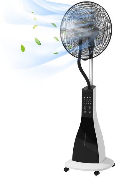 Ventilatore Nebulizzatore con Serbatoio 3L 44,5x38,5x120 cm 3 Modalità e 3 Velocità Bianco e Nero