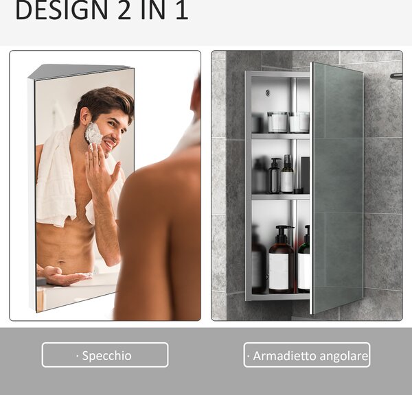 HOMCOM mobiletto pensile bagno specchiera bagno mobile salvaspazio bagno specchio contenitore bagno mobili specchio bagno | 60x30x18.4cm|Aosom