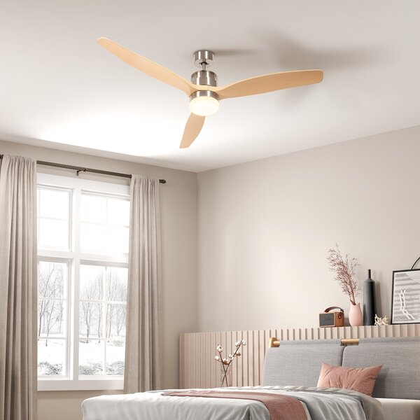 Ventilatore da Soffitto con Luce LED Bianca a 6 Velocità e Timer Ø132 x 43A cm in Metallo e Acrilico