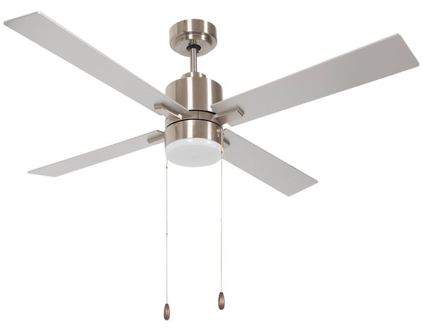 Ventilatore da Soffitto con Luce LED Ø130 cm 3 Velocità e Motore Reversibile Argento e Legno