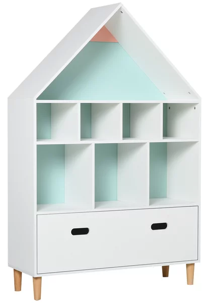 HOMCOM Scaffale Libreria Organizzatore Armadietto a Scomparti per bambini con cassetto scomparto in legno bainco rosa blu|Aosom