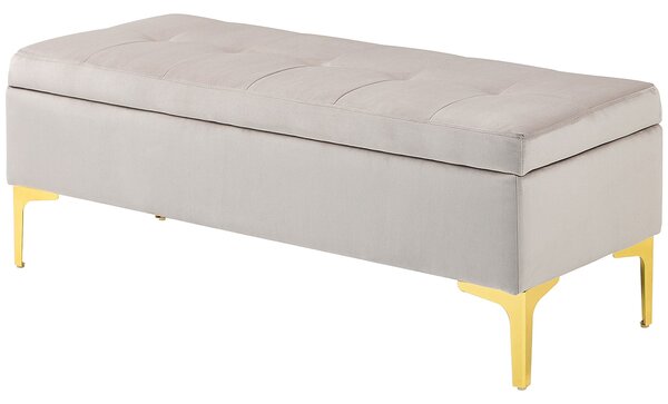 Panca Contenitore Fondo Letto 120x44x44,5cm con Tessuto Vellutato e Gambe Dorate Grigio Chiaro
