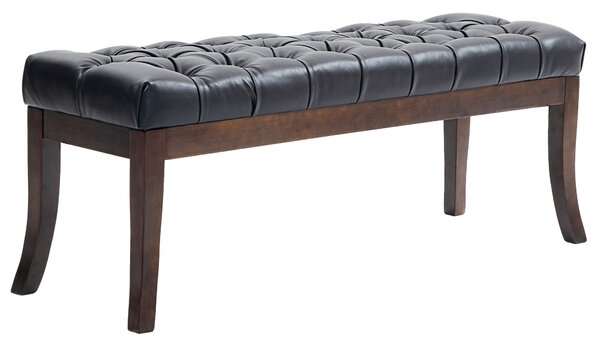 Panca Fondo Letto Imbottita con Design a Bottoni e Gambe Ricurve 120x38x46 cm in Pelle PU e Legno Nero