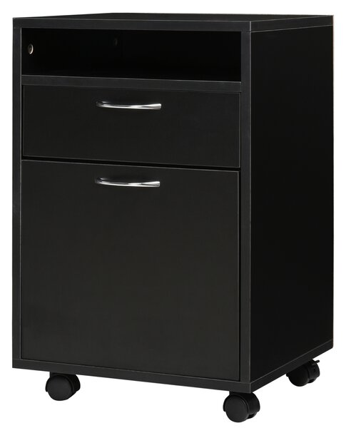 HOMCOM Cassettiera Portadocumenti da ufficio con 2 cassetti 4 ruote, in legno, nero, 40 x 35 x 60cm|Aosom