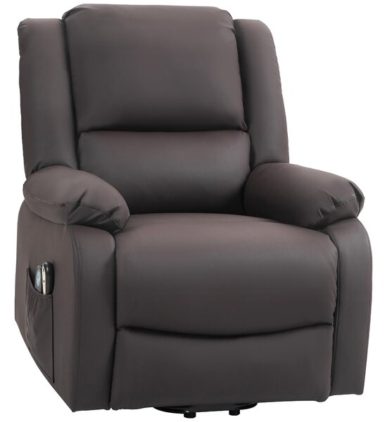 Poltrona Alzapersona Reclinabile 1 Motore con 8 Punti Massaggio 89x93x105 cm Riscaldamento e 2 Telecomandi Marrone