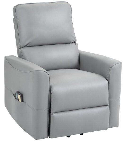 Poltrona Alzapersona Reclinabile 1 Motore con 8 Punti Massaggio 79x89x104 cm Riscaldamento e Telecomando Grigio Chiaro