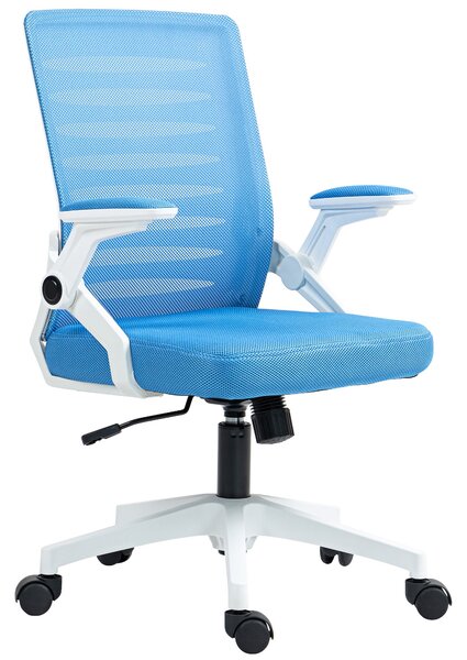 Sedia Poltrona Operativa da Ufficio 54x54x89-99 cm in Tessuto Poliestere Bianca e Azzurra