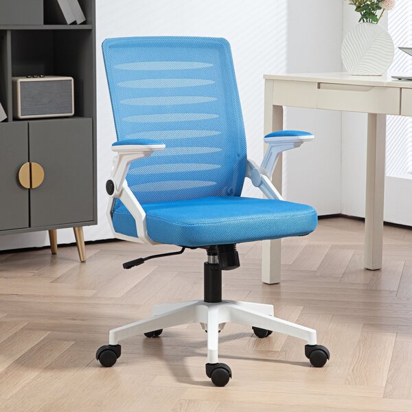 Sedia Poltrona Operativa da Ufficio 54x54x89-99 cm in Tessuto Poliestere Bianca e Azzurra