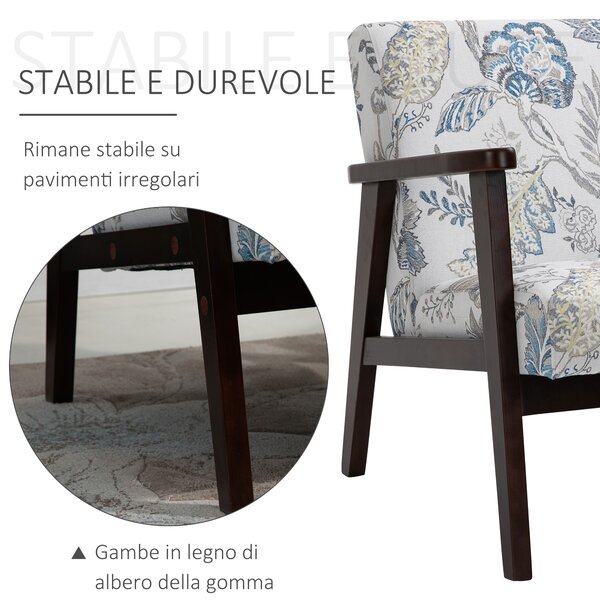HOMCOM Sedia per Soggiorno Poltroncina Imbottita con Braccioli in Legno e Tessuto Traspirante per Casa e Ufficio, a Fiori, 68.5x78.5x75cm|Aosom