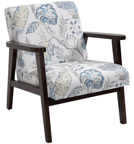 HOMCOM Sedia per Soggiorno Poltroncina Imbottita con Braccioli in Legno e Tessuto Traspirante per Casa e Ufficio, a Fiori, 68.5x78.5x75cm|Aosom