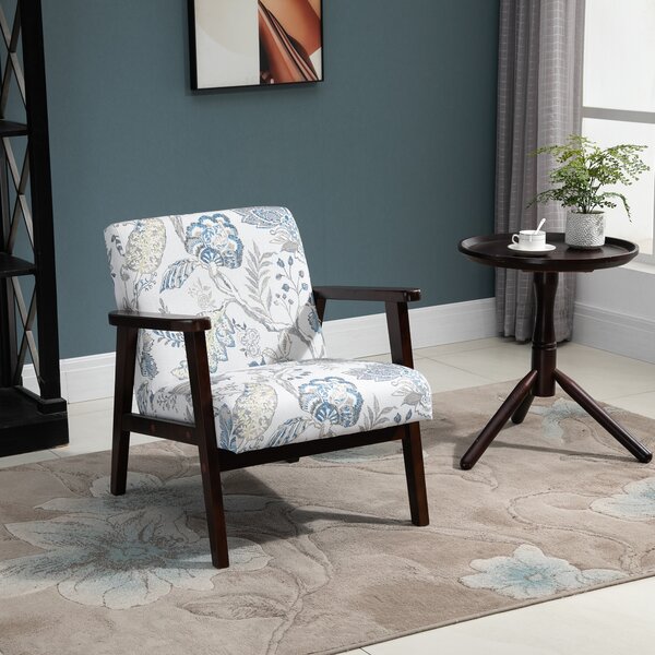HOMCOM Sedia per Soggiorno Poltroncina Imbottita con Braccioli in Legno e Tessuto Traspirante per Casa e Ufficio, a Fiori, 68.5x78.5x75cm|Aosom