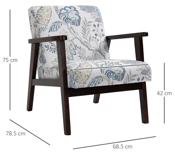 HOMCOM Sedia per Soggiorno Poltroncina Imbottita con Braccioli in Legno e Tessuto Traspirante per Casa e Ufficio, a Fiori, 68.5x78.5x75cm|Aosom