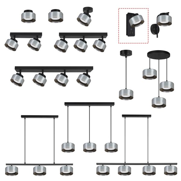 Brilagi - LED Lampada da parete con porta USB AURA LUX 1xGX53/30W/230V nero/fumé