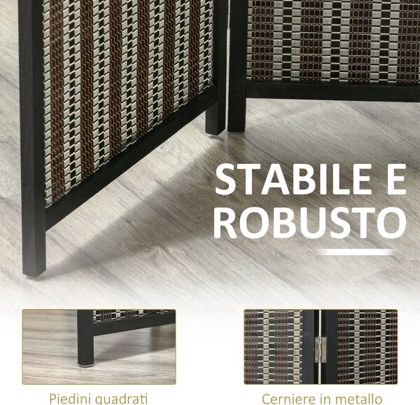 HOMCOM Paravento per Interni, Separé Pieghevole a 4 Pannelli, Divisorio per Ambienti in Legno e Bambù, 180x180x1.9cm, Nero e Marrone|Aosom