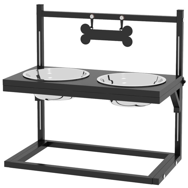 Portaciotole per Cani Rialzata con Altezza Regolabile 40,5x22x39 cm 2 Ciotole in Acciaio da 900ml Nero