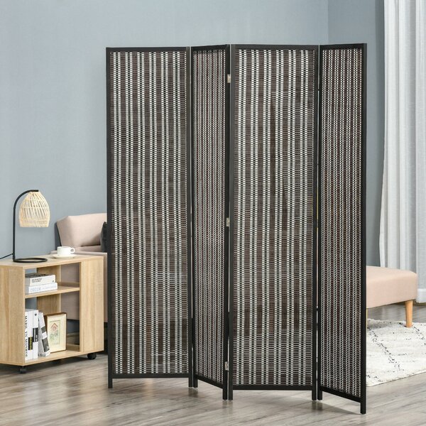 HOMCOM Paravento per Interni, Separé Pieghevole a 4 Pannelli, Divisorio per Ambienti in Legno e Bambù, 180x180x1.9cm, Nero e Marrone|Aosom