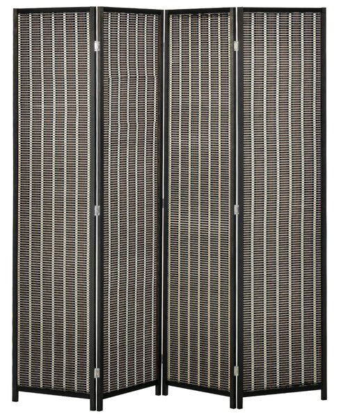HOMCOM Paravento per Interni, Separé Pieghevole a 4 Pannelli, Divisorio per Ambienti in Legno e Bambù, 180x180x1.9cm, Nero e Marrone|Aosom