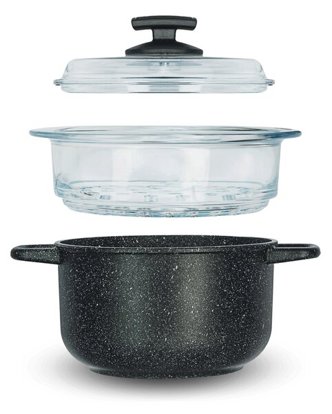 Set Vaporiera 3 Pezzi Antiaderente 2 Manici Ø20 cm Olympia Hard Cook
