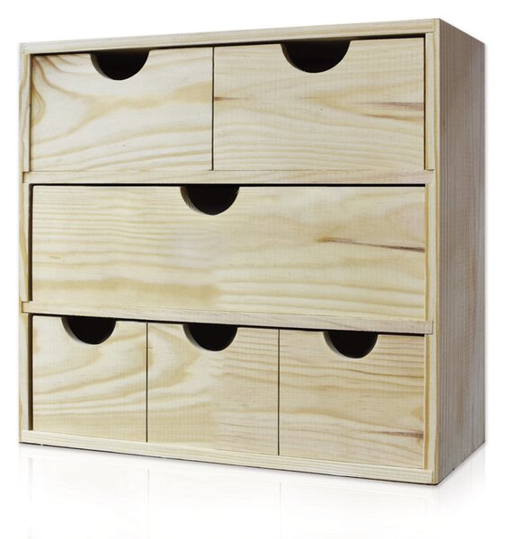 Cassettiera da Tavolo 6 Cassetti 32x40x14 cm in Legno di Pino Massello Naturale