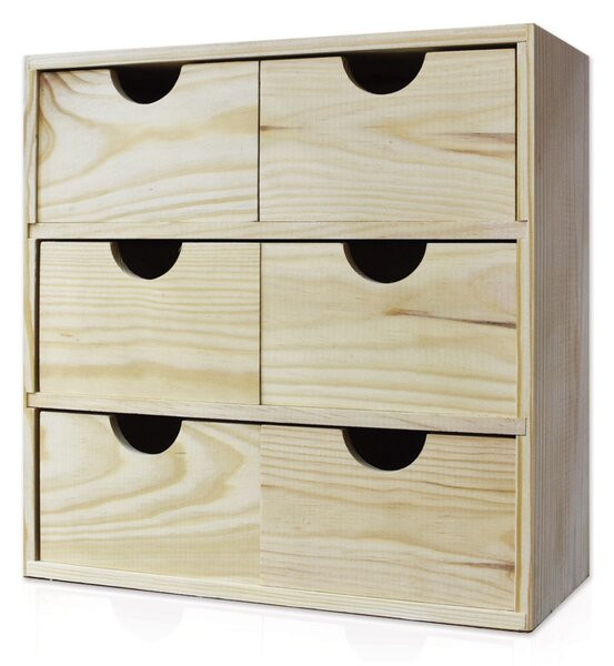 Cassettiera da Tavolo 6 Cassetti 32x32x14 cm in Legno di Pino Massello Naturale
