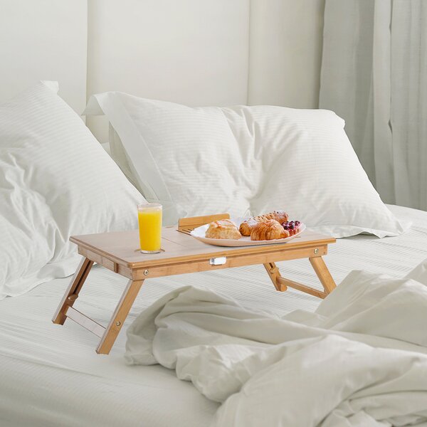 Homcom Tavolino da Letto per PC Portatile con Sistema di Raffreddamento in Bambù, 55x35x22-30cm|Aosom
