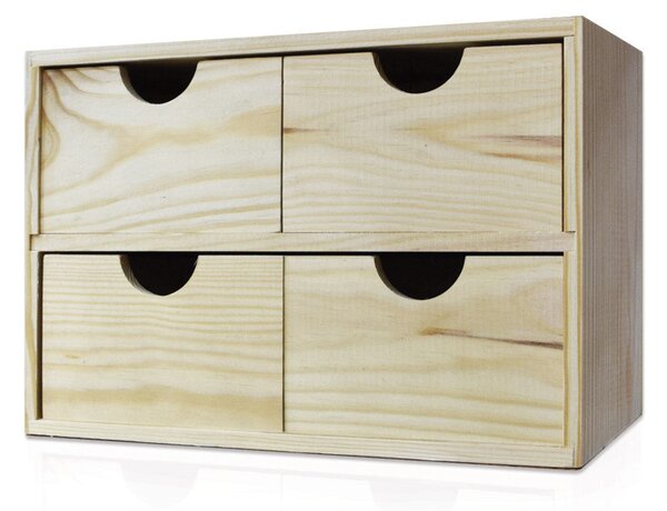 Cassettiera da Tavolo 4 Cassetti 21,7x32x14 cm in Legno di Pino Massello Naturale