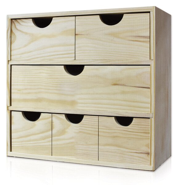 Cassettiera da Tavolo 6 Cassetti 32x40x14 cm in Legno di Pino Massello Naturale
