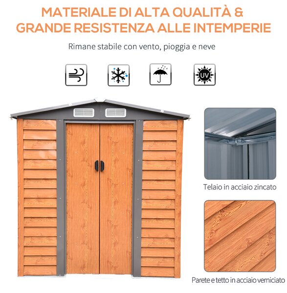 Outsunny Capanna da Giardino in Acciaio e PP con Prese d'Aria, 197x163x178-200 cm, Marrone | Aosom Italy