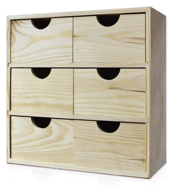 Cassettiera da Tavolo 6 Cassetti 32x32x14 cm in Legno di Pino Massello Naturale