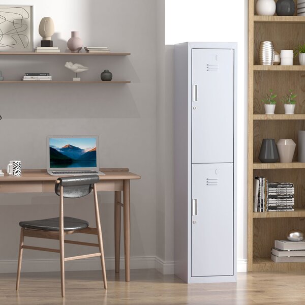 Vinsetto Armadietto Guardaroba in Acciaio 4 Ripiani 2 Porte con Chiusura di Sicurezza, Grigio, 38x46x180cm|Aosom