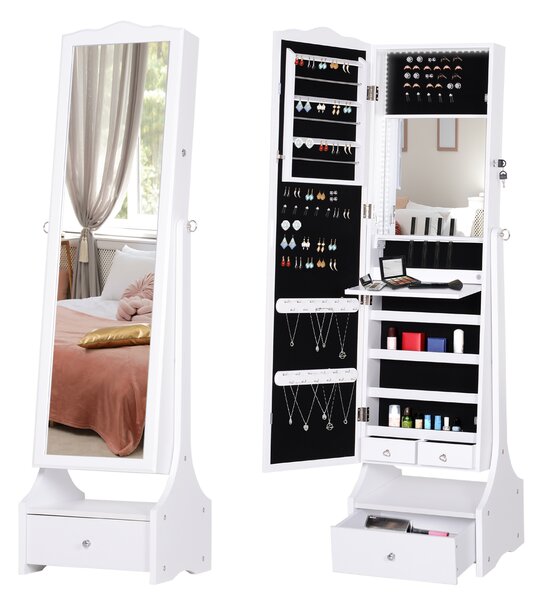 Homcom Armadio Portagioie Specchiera con Luci a LED Mobile portagioie Bianco 45x36x150cm|Aosom