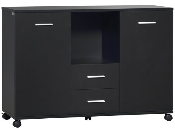 Vinsetto Mobile Ufficio Multifunzionale con 4 Ruote Pratico Armadietto con 2 Ante e 2 Cassetti per Stampante Scanner Fax 100x40x71cm Nero|Aosom