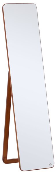 HOMCOM Specchio da Terra e da Parete con Struttura in Legno, Supporto Pieghevole con Cerniera, 37x43x156cm, Noce Chiaro|Aosom