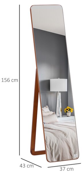 HOMCOM Specchio da Terra e da Parete con Struttura in Legno, Supporto Pieghevole con Cerniera, 37x43x156cm, Noce Chiaro|Aosom
