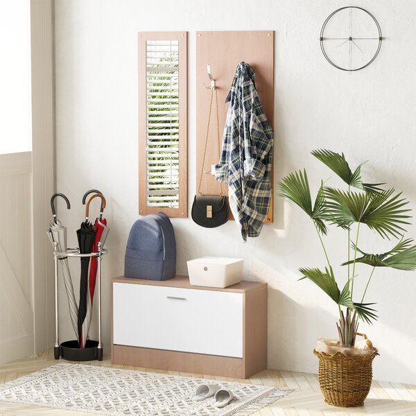 HOMCOM Set 3 Pezzi Scarpiera Appendiabiti Specchio Guardaroba da ingresso da Ingresso Camera da Letto in Legno|Aosom
