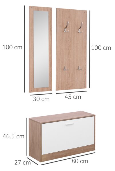 HOMCOM Set 3 Pezzi Scarpiera Appendiabiti Specchio Guardaroba da ingresso da Ingresso Camera da Letto in Legno|Aosom