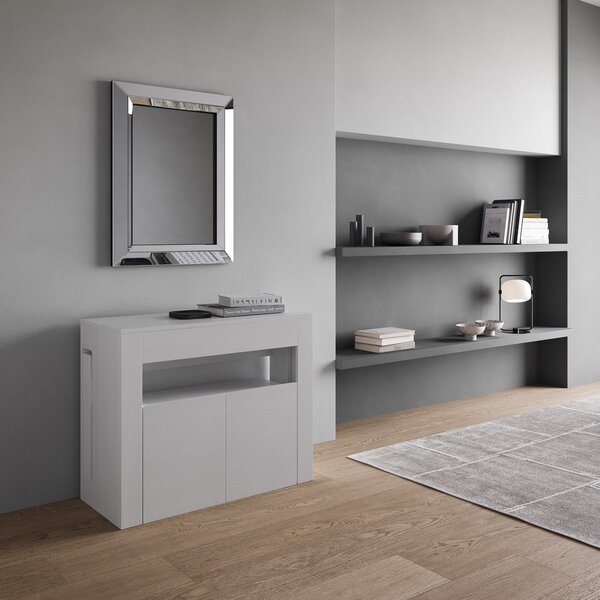 Consolle Tavolo Allungabile 90-302x42x75 cm Evolve Bianco Frassino con Panca Inferiore